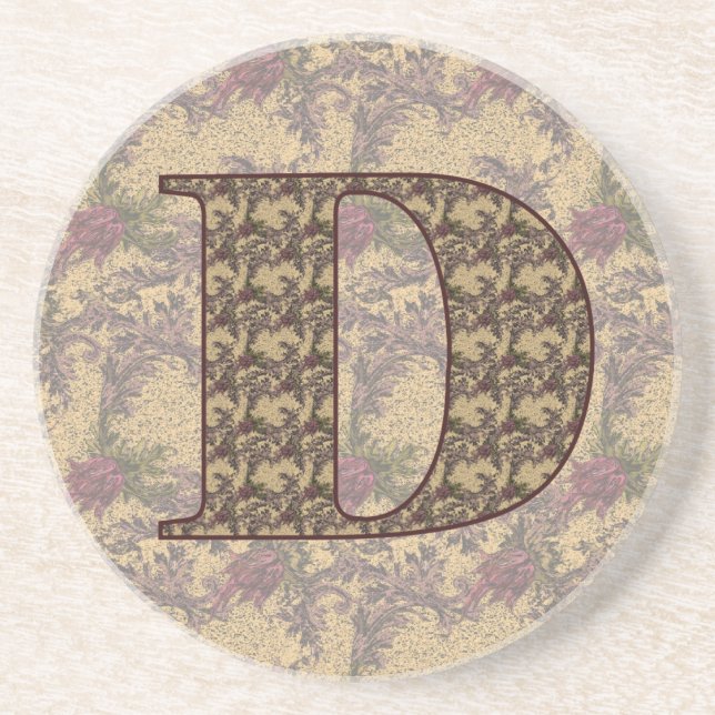 Monogram Initial D Elegant Vintage Floral  Coaster (Front)