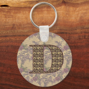 Monogram Initial D Elegant Vintage Floral  Key Ring