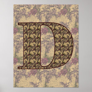 Monogram Initial D Elegant Vintage Floral Poster