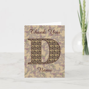Monogram Initial D Elegant Vintage Floral Thank You Card