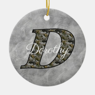 Monogram Initial D Hydrangea Flowers Personalised Ceramic Ornament