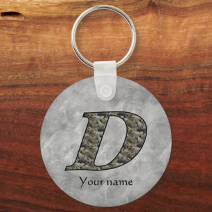 Monogram Initial D Hydrangea Flowers Personalized Key Ring
