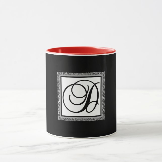 Monogram Initial D Red Inside Black Outside  Mug (Center)