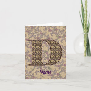 Monogram Initial D Vintage Floral Personalised Note Card