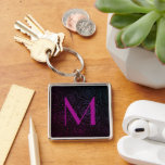 Monogram Initial Dark Floral Rose Magenta Purple Key Ring<br><div class="desc">Elevate your daily gear with this stylish keychain featuring a pretty allover modern rose pattern in magenta, purple and blue gradients. On the front you can personalize with an initial monogram letter and change the color if you'd like. The timeless design makes this an endlessly versatile monogram accessory that is...</div>