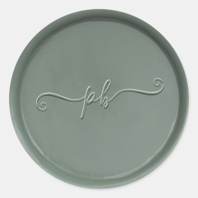 Monogram Initial Dark Sage Wax Seal Sticker (Front)