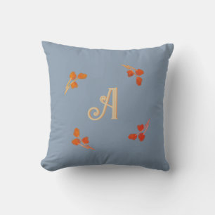 Monogram Initial Dusty Blue Retro Red Orange Berry Cushion
