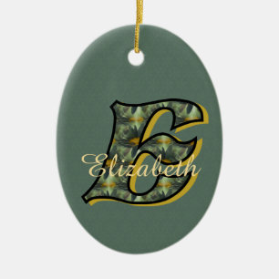 Monogram Initial E Daisies Floral Personalised  Ceramic Ornament