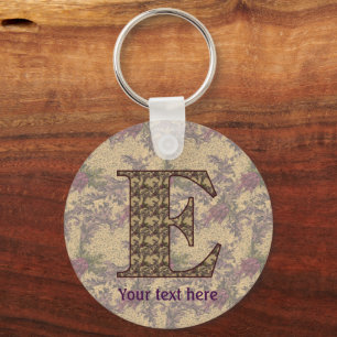 Monogram Initial E Elegant Floral Personalized Key Ring