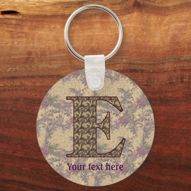 Monogram Initial E Elegant Floral Personalized Key Ring (Front)