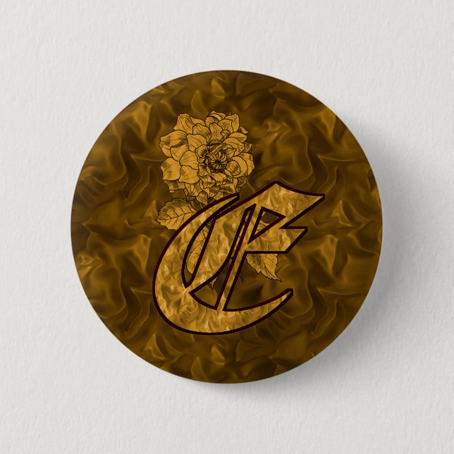 Monogram Initial E Elegant Gold Peony  6 Cm Round Badge (Front)