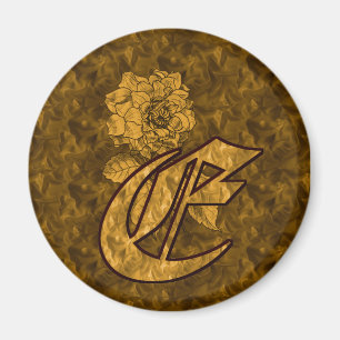 Monogram Initial E Elegant Gold Peony Flower Magnet