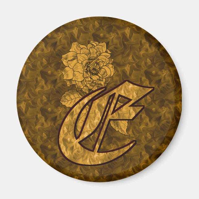 Monogram Initial E Elegant Gold Peony Flower Magnet (Front)