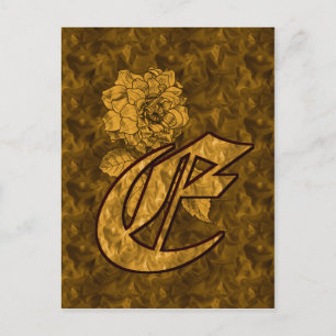 Monogram Initial E Elegant Gold Peony Flower Postcard