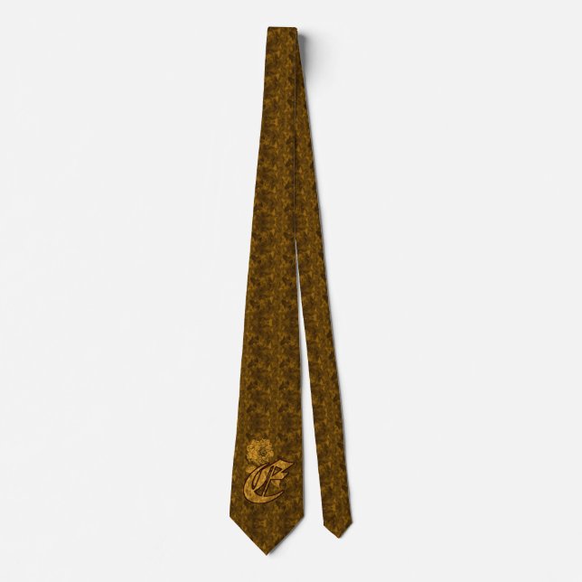 Monogram Initial E Elegant Gold Peony Flower Tie (Front)
