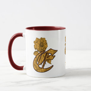 Monogram Initial E Elegant Gold Peony Personalised Mug