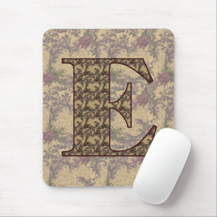 Monogram Initial E Elegant Vintage Floral Mouse Pad