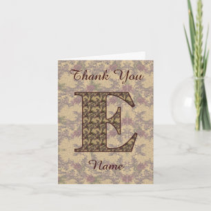 Monogram Initial E Elegant Vintage Floral Thank You Card