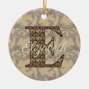 Monogram Initial E Vintage Floral Personalized Ceramic Ornament