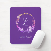 Monogram Initial Elegant Custom Name Purple Floral