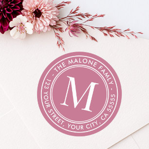 Monogram initial elegant rose mauve return address classic round sticker