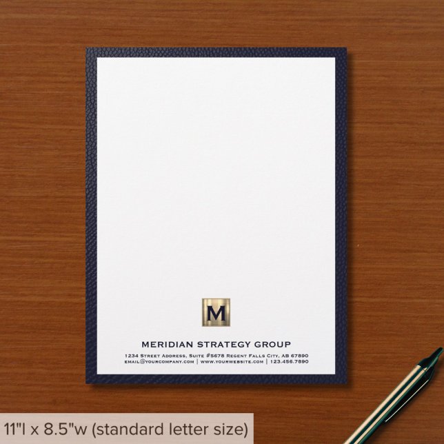 Monogram Initial Emblem Blue Business Letterhead (Creator Uploaded)