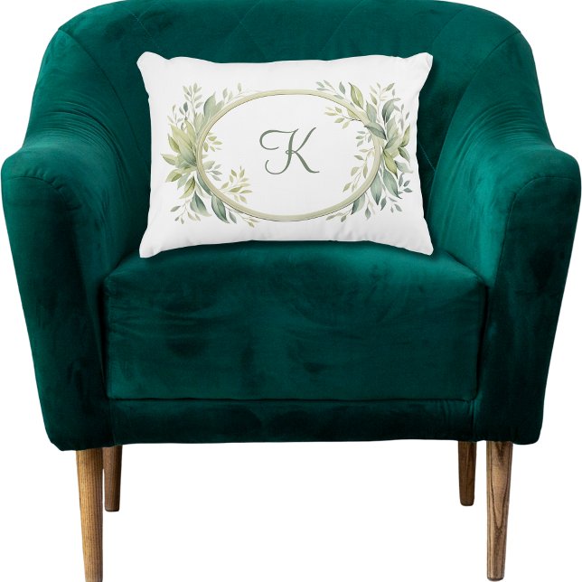 Monogram Initial Eucalyptus Greenery  Decorative Cushion (Monogram Eucalyptus Greenery  accent chair sofa bedroom pillow. Wedding gift, Bridal shower gift)