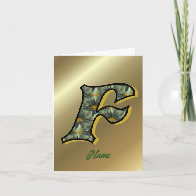 Monogram Initial F Daisies Art Personalised Note Card (Front)