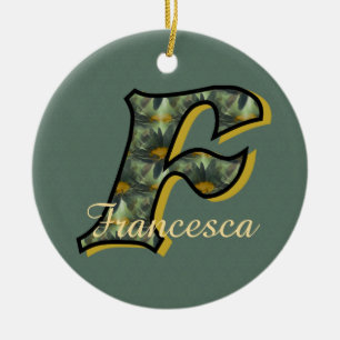 Monogram Initial F Daisies Floral Personalised  Ceramic Ornament