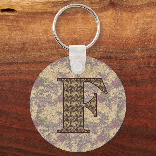 Monogram Initial F Elegant Floral  Key Ring (Front)