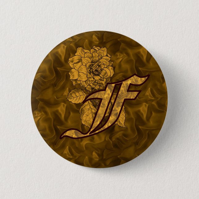 Monogram Initial F Elegant Gold Peony  6 Cm Round Badge (Front)