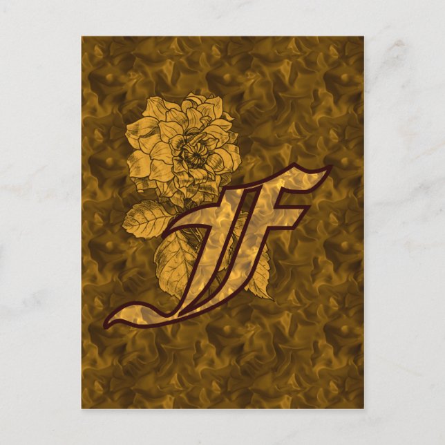 Monogram Initial F Elegant Gold Peony Flower Postcard (Front)