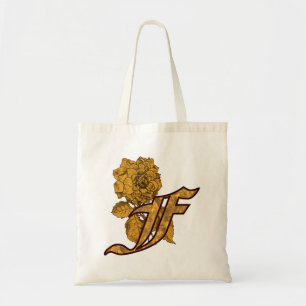 Monogram Initial F Elegant Gold Peony Flower Tote Bag