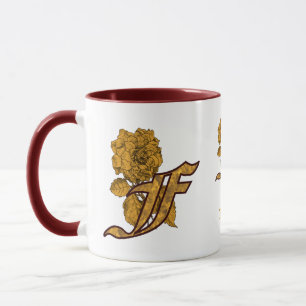 Monogram Initial F Elegant Gold Peony Personalised Mug