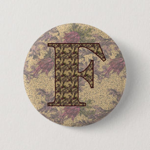 Monogram Initial F Elegant Vintage Floral 6 Cm Round Badge