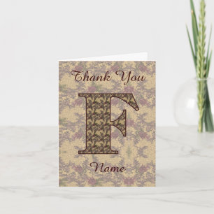 Monogram Initial F Elegant Vintage Floral Thank You Card