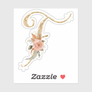 Monogram Initial F Gold Glitter Peony Rose Floral