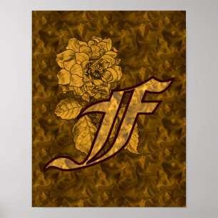 Monogram Initial F Gold Peony Floral Poster