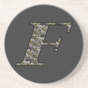 Monogram Initial F Hydrangea Floral Coaster