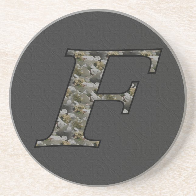Monogram Initial F Hydrangea Floral  Coaster (Front)