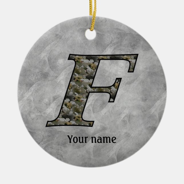 Monogram Initial F Hydrangea Flowers Personalised Ceramic Ornament (Front)