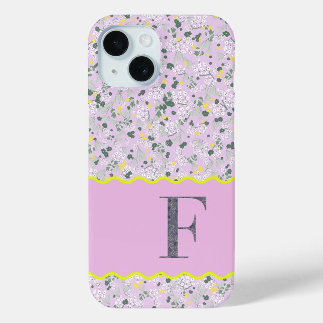 MONOGRAM INITIAL F LILAC LITTLE FLOWERS Case-Mate iPhone CASE (Back)