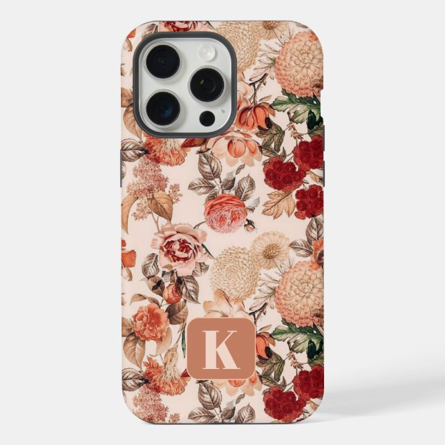 Monogram Initial Fall Autumn Floral iPhone Case (Back)