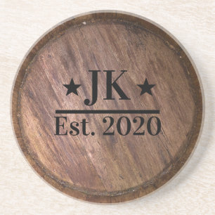 Monogram Initial Family Name Rustic Faux Wooden Coaster