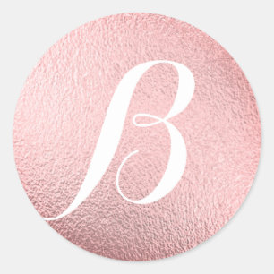 Monogram Initial Faux Pink Foil Classic Round Sticker