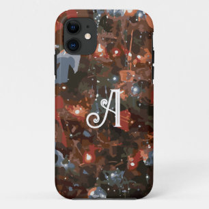 Monogram Initial Festive Christmas Tree Lights iPhone 11 Case