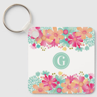 Monogram Initial Floral Painting Key Tag ID Ring