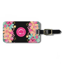 Monogram Initial Floral Painting Luggage Bag ID