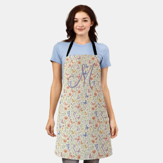 Monogram Initial Florals Butterflies Gift Her Apron