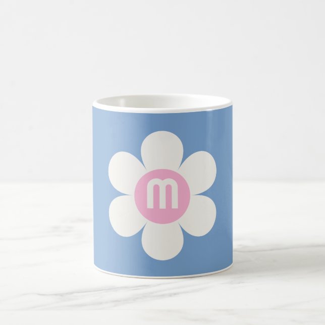 Monogram Initial Flower Power Daisy pink & blue Coffee Mug (Center)